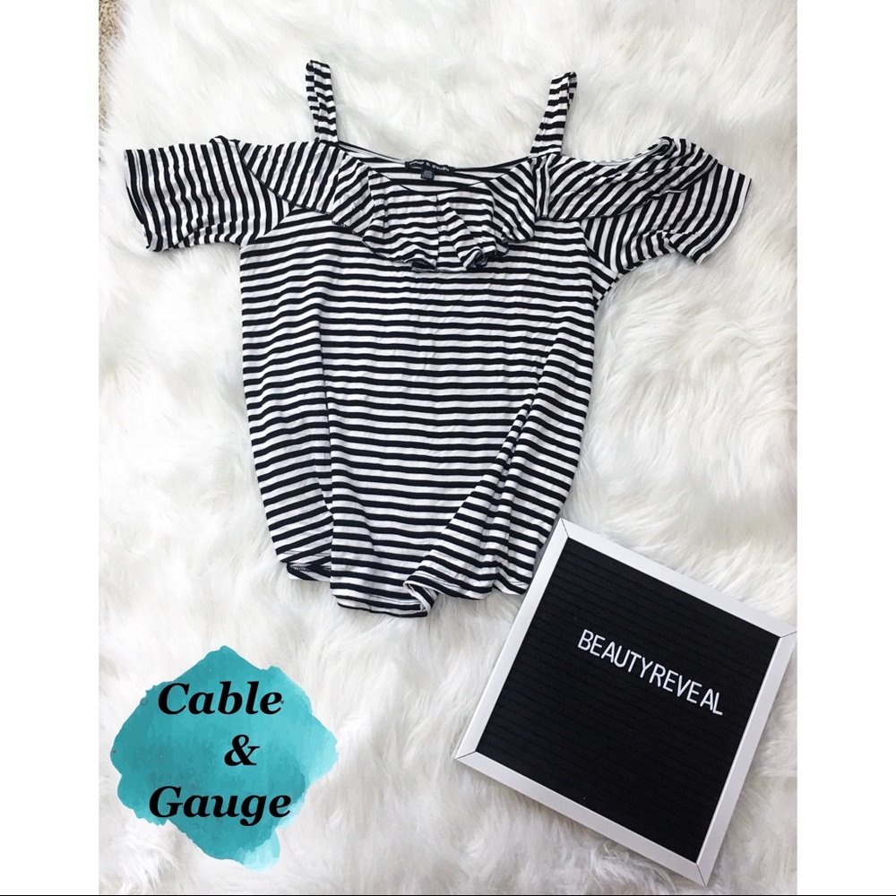 Cold Shoulder Black & White Blouse